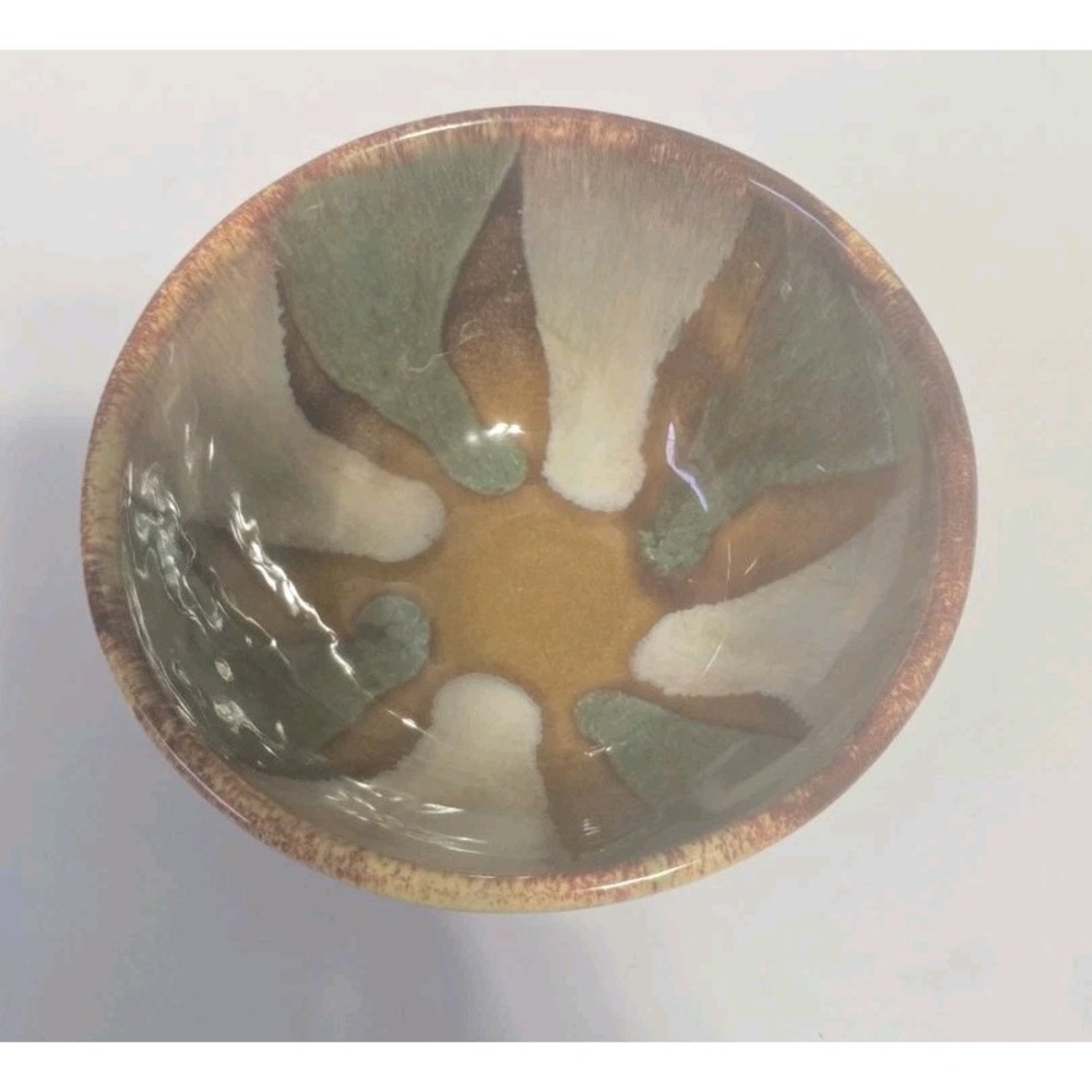 Vintage Dryden Handmade Pottery Bows Green And Brown Swirl Pattern
